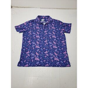 Tailor Bird Golf Mens Floral Polo Shirt Purple Pink Short Sleeve Size L